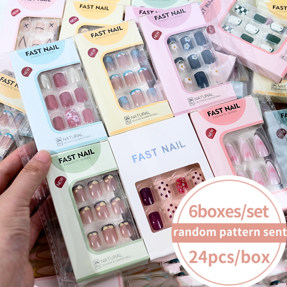 Nail Art Aesthetic - 6 Boîtes/Ensemble Faux Ongles Courts Carrés