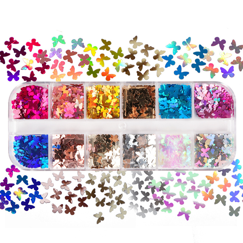 Nail Art Overlay - Mélange de Paillettes Papillon Fluorescentes, Accessoires