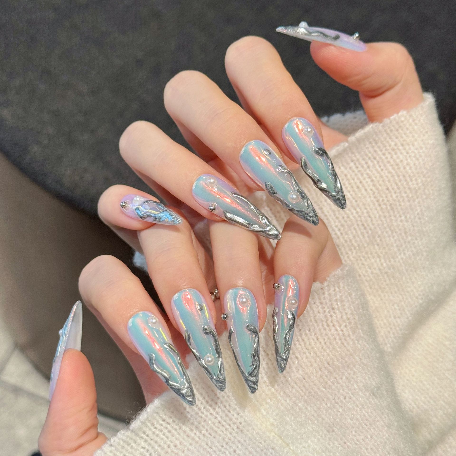 10 pièces argent Aurora longs  - Nail Art Aesthetic avis et prix